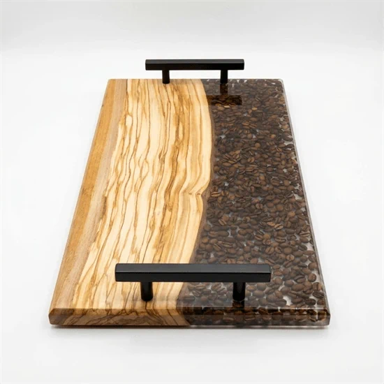 מגש הגשה יוקרתי משולב עץ זית ופולי קפה